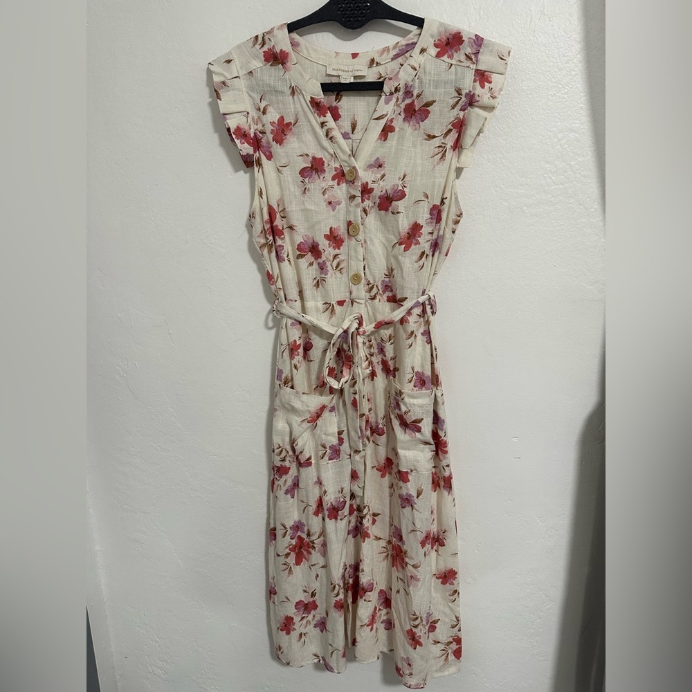 Monteau Los Angeles Floral Linen Blend Button Front Dress Size L